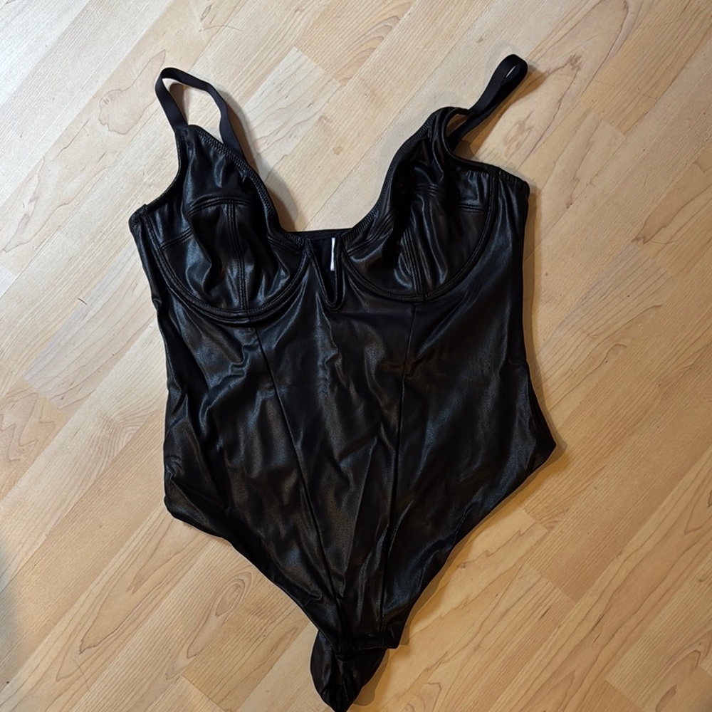 Faux Leather Black Bodysuit